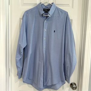 Ralph Lauren Polo Men's Blue Checkered Plaid Button Up Dress Shirt 16.5  34/35